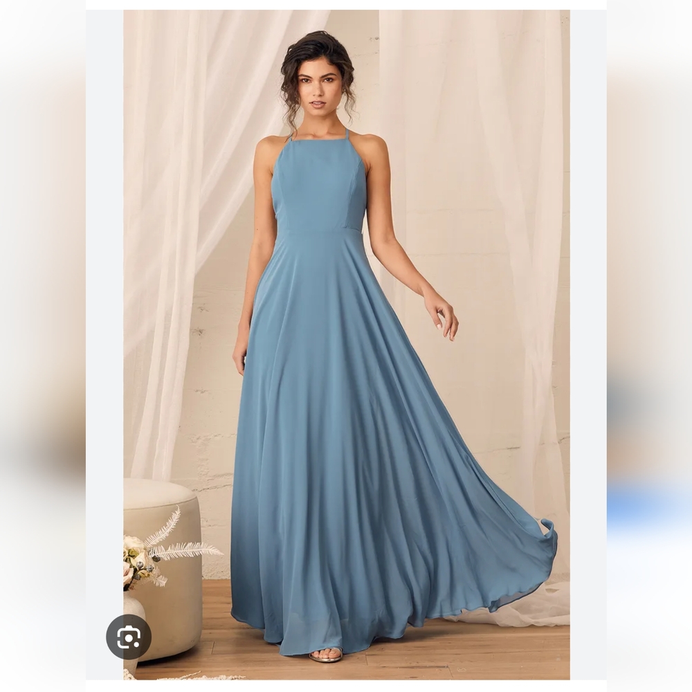 LuLus Mythical Kind of Love Slate Blue Maxi Dress